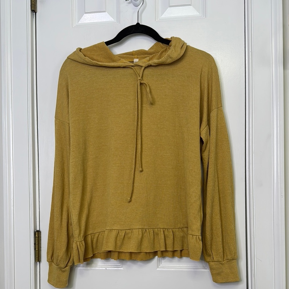MTS Yellow Relaxed Ruffled Tie Front Hoodie - Picture 2 of 6